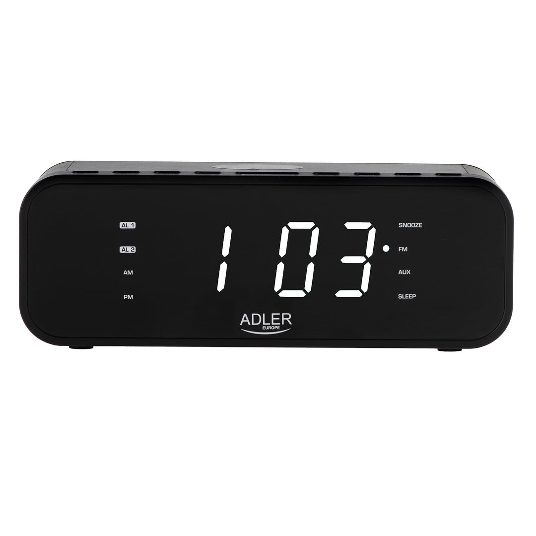 Radiowecker mit kabellosem Ladegerät Bluetooth 5.0 UKW-Radio 30 Sender Speicher Digitaler Wecker AUX-Eingang Snooze-Funktion Teleskopantenne Schwarz