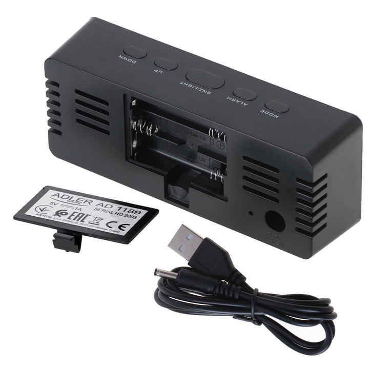 Wecker mit Raumtemperaturanzeige Alarm Datumsanzeige Weckeranzeige Hintergrundbeleuchtung Tischuhr Temperaturanzeige USB- oder batteriebetrieben (Schwarz)