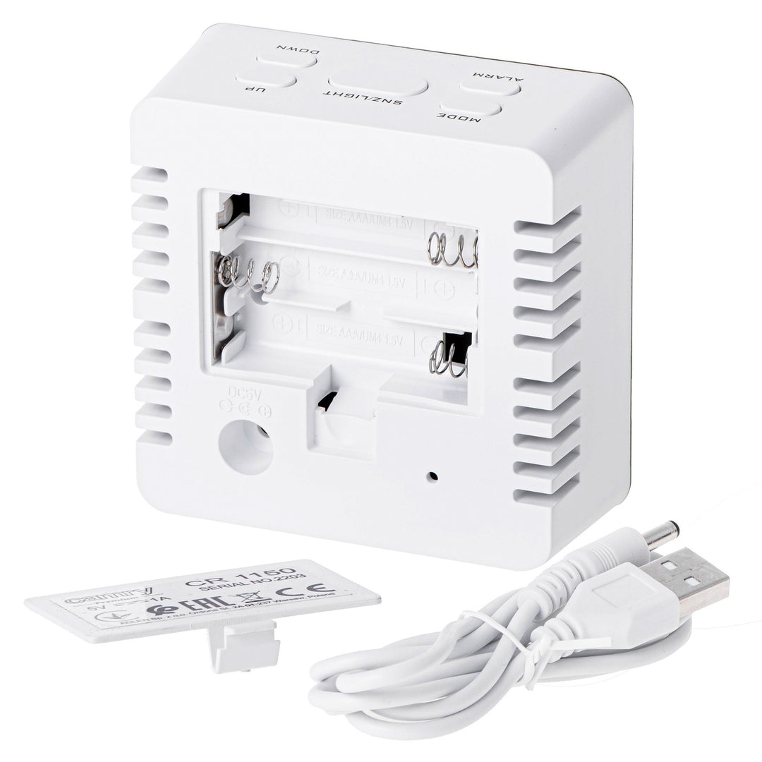 Wecker mit Raumtemperaturanzeige Alarm Datumsanzeige Weckeranzeige Hintergrundbeleuchtung Tischuhr Temperaturanzeige USB- oder batteriebetrieben (Weiß)