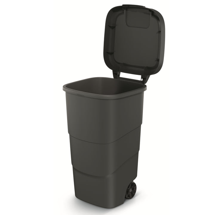 Wheeler 110L Müllbehälter mit Rädern und Deckel Mülltonne Müllgroßbehälter Großmülltonne Universaltonne Kunststoff (Schwarz)