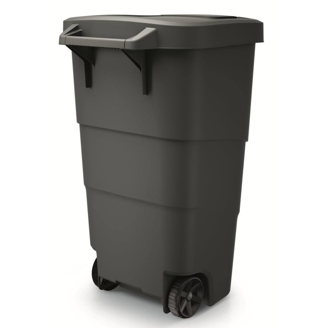 Wheeler 110L Müllbehälter mit Rädern und Deckel Mülltonne Müllgroßbehälter Großmülltonne Universaltonne Kunststoff (Schwarz)