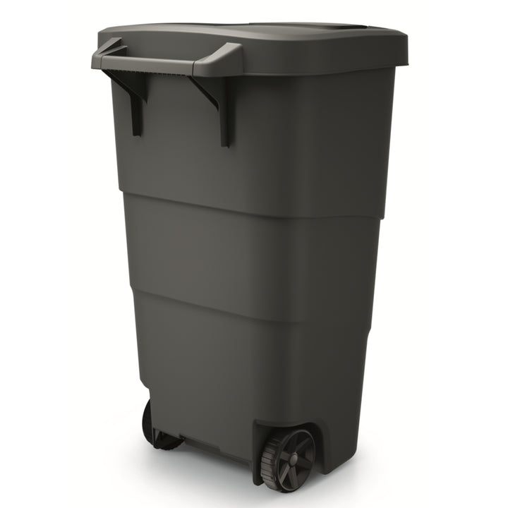Wheeler 110L Müllbehälter mit Rädern und Deckel Mülltonne Müllgroßbehälter Großmülltonne Universaltonne Kunststoff (Schwarz)