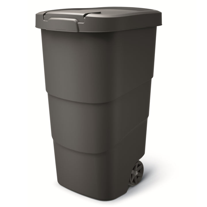 Wheeler 110L Müllbehälter mit Rädern und Deckel Mülltonne Müllgroßbehälter Großmülltonne Universaltonne Kunststoff (Schwarz)