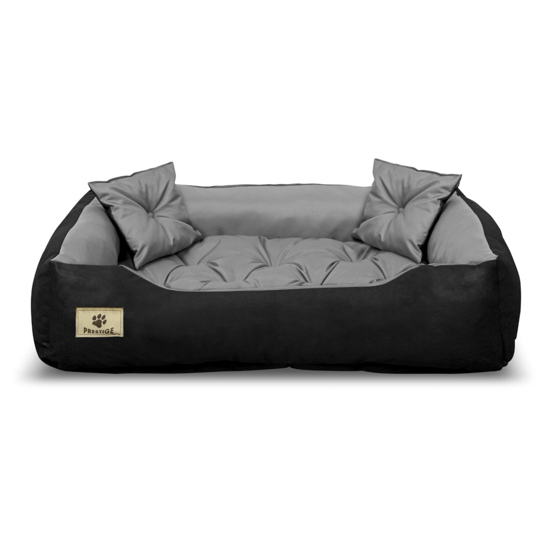 Hunde- und Katzenbett mit Kissen Codura Hundekissen Hundekorb Haustierbett Waschbar Wasserdichtes Material (Innenmaße: 60x50/ Außenmaße: 75x65cm, Grau/schwarz)