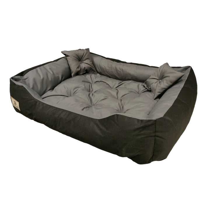 Hunde- und Katzenbett mit Kissen Codura Hundekissen Hundekorb Haustierbett Waschbar Wasserdichtes Material (Innenmaße: 60x50/ Außenmaße: 75x65cm, Grau/schwarz)