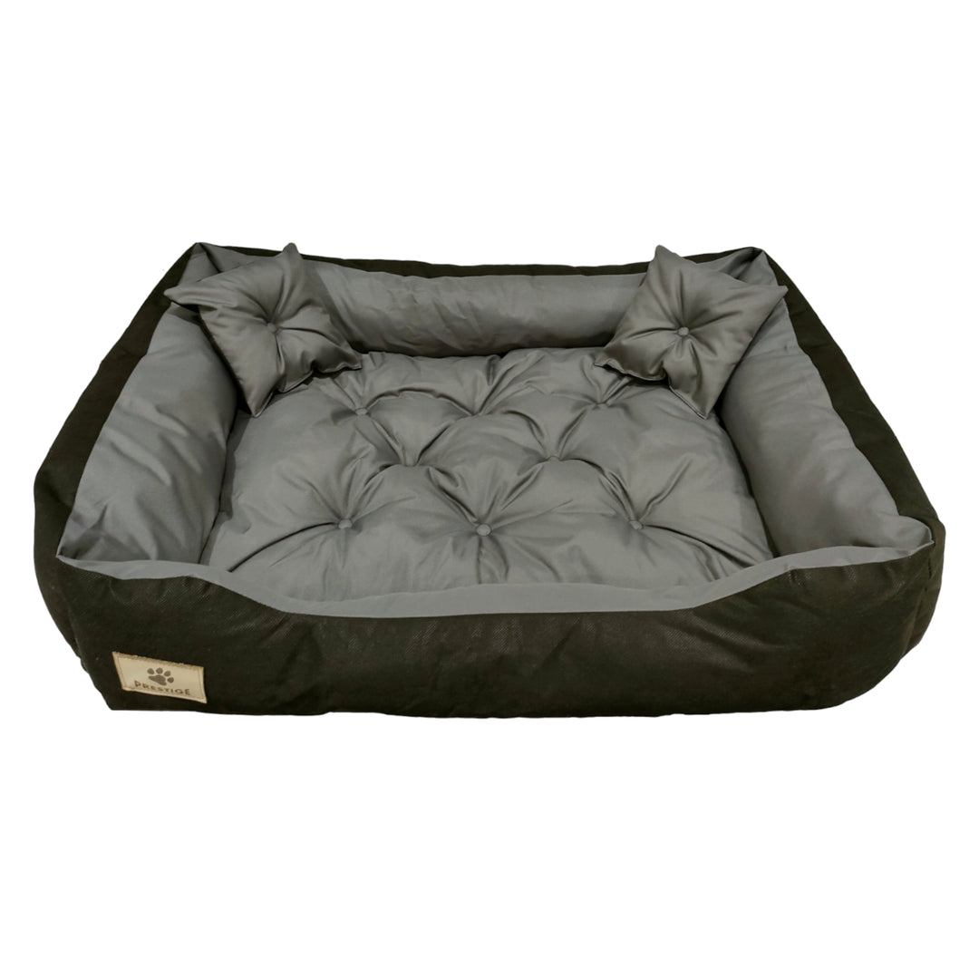 Hunde- und Katzenbett mit Kissen Codura Hundekissen Hundekorb Haustierbett Waschbar Wasserdichtes Material (Innenmaße: 60x50/ Außenmaße: 75x65cm, Grau/schwarz)