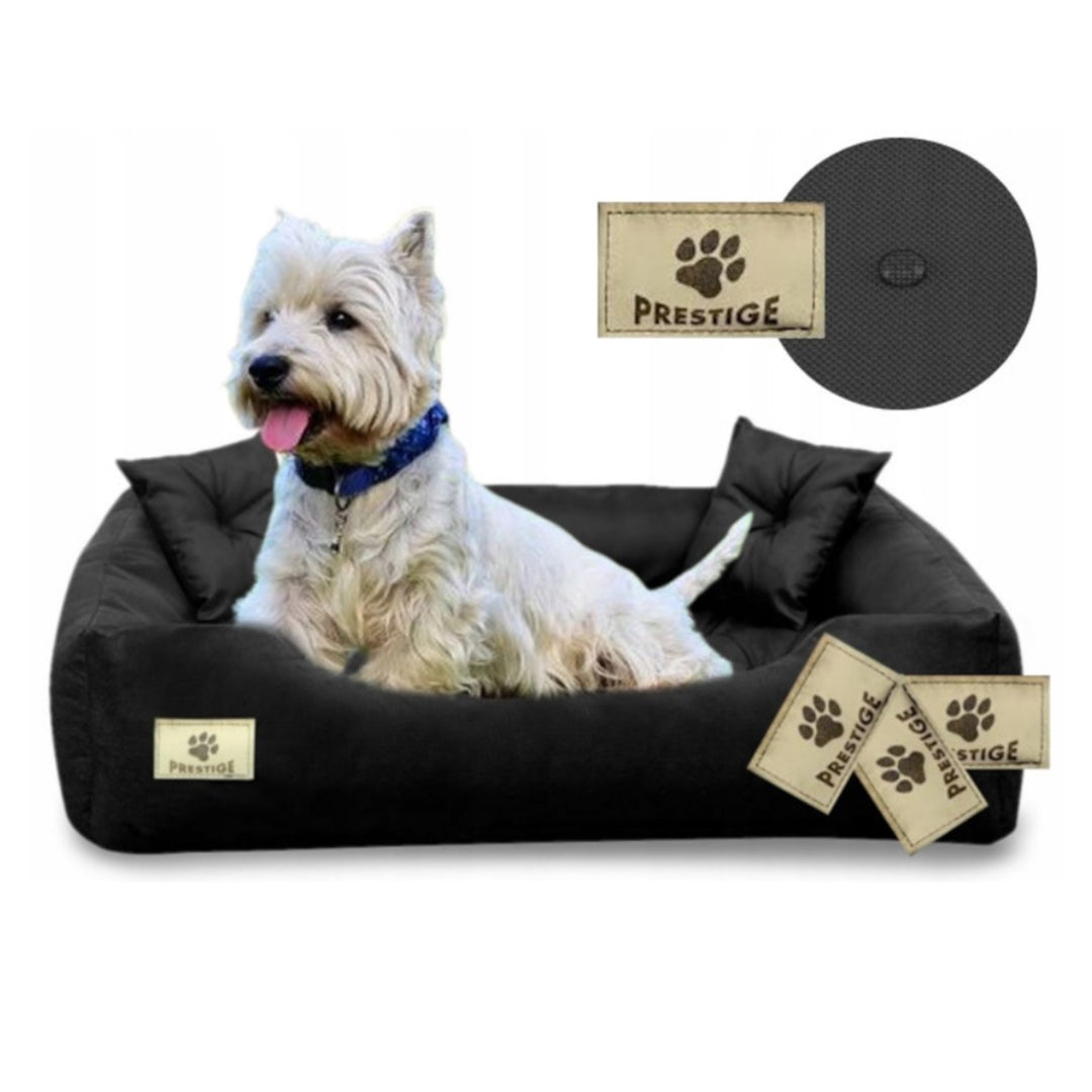 Hunde- und Katzenbett mit Kissen Codura Hundekissen Hundekorb Haustierbett Waschbar Wasserdichtes Material (Innenmaße: 60x50cm/ Außenmaße: 75x65cm) schwarz