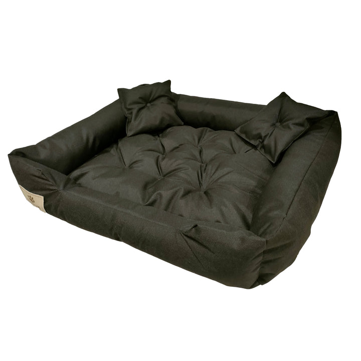 Hunde- und Katzenbett mit Kissen Codura Hundekissen Hundekorb Haustierbett Waschbar Wasserdichtes Material (Innenmaße: 60x50cm/ Außenmaße: 75x65cm) schwarz