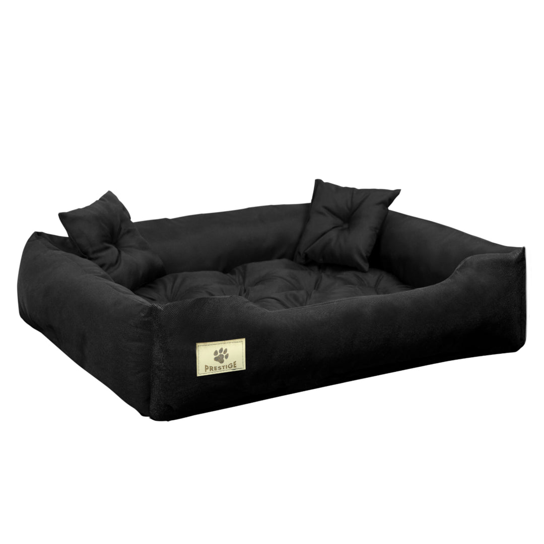 Hunde- und Katzenbett mit Kissen Codura Hundekissen Hundekorb Haustierbett Waschbar Wasserdichtes Material (Innenmaße: 60x50cm/ Außenmaße: 75x65cm) schwarz