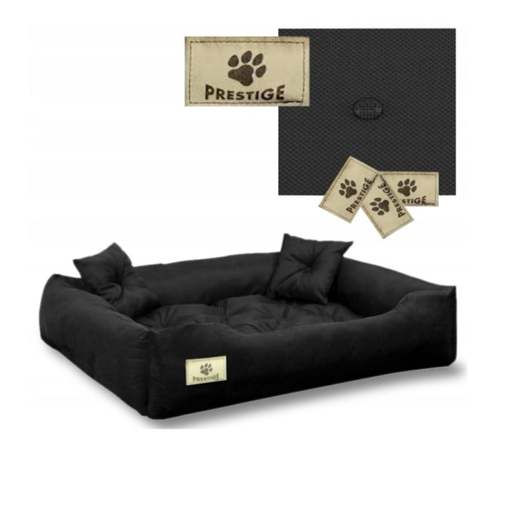 Hunde- und Katzenbett mit Kissen Codura Hundekissen Hundekorb Haustierbett Waschbar Wasserdichtes Material (Innenmaße: 60x50cm/ Außenmaße: 75x65cm) schwarz