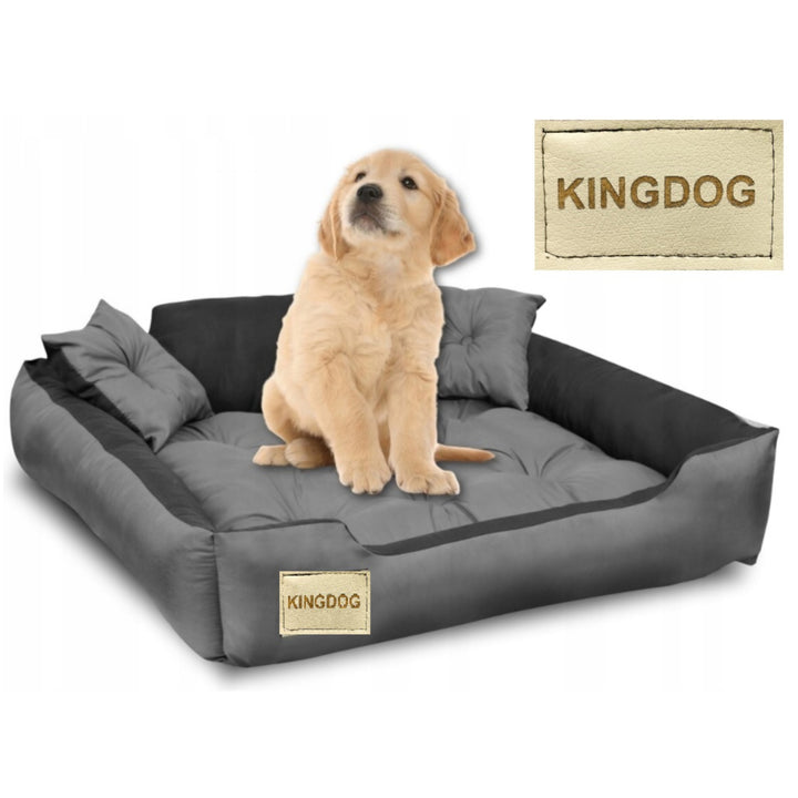 Hunde- und Katzenbett aus Mikrofaser mit Zwei Kissen Hundekissen Hundekorb Haustierbett Waschbar Wasserdichtes Material (Innenmaße: 40x30cm / Außenmaße: 55x45cm, Grau/schwarz)