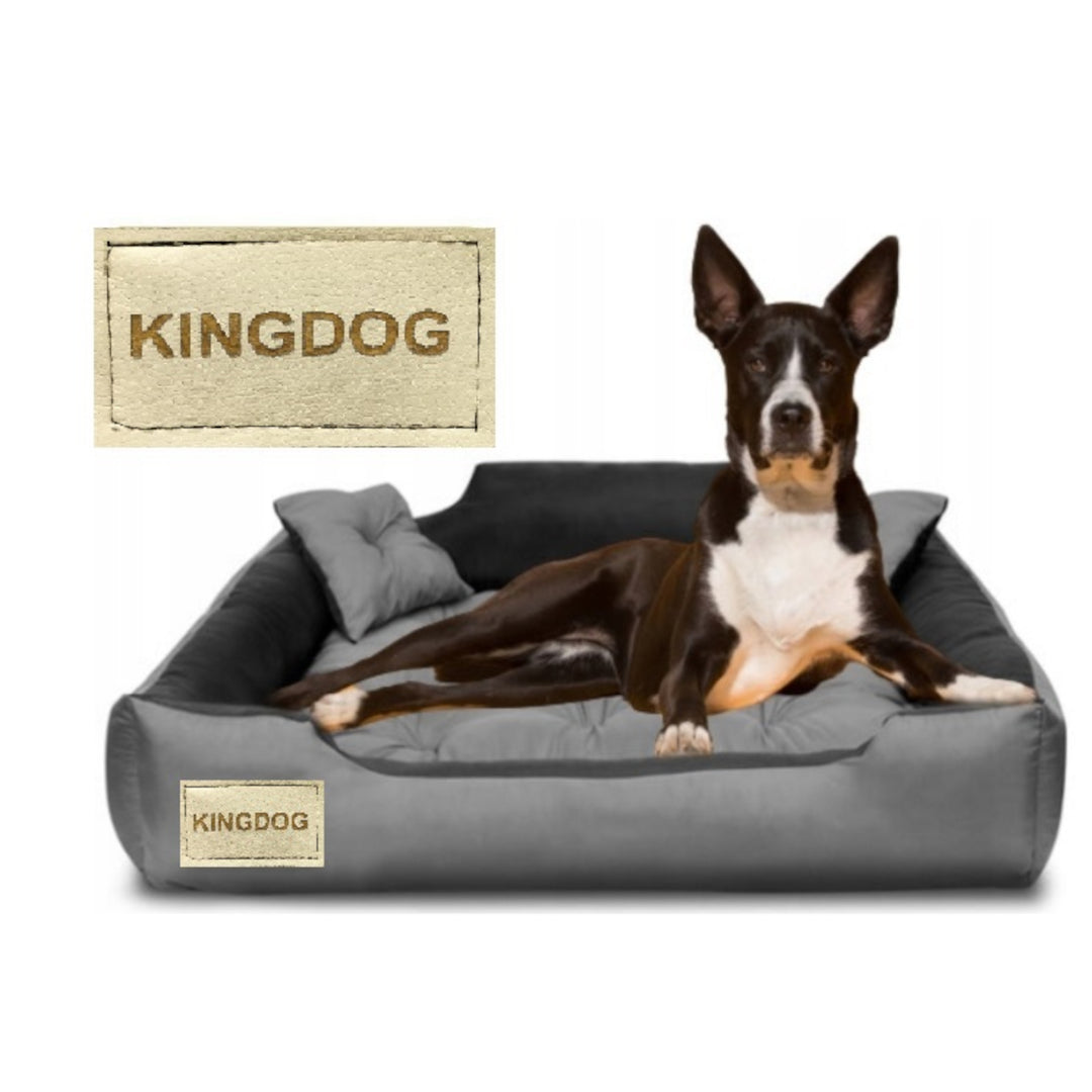 Hunde- und Katzenbett aus Mikrofaser mit Zwei Kissen Hundekissen Hundekorb Haustierbett Waschbar Wasserdichtes Material (Innenmaße: 40x30cm / Außenmaße: 55x45cm, Grau/schwarz)