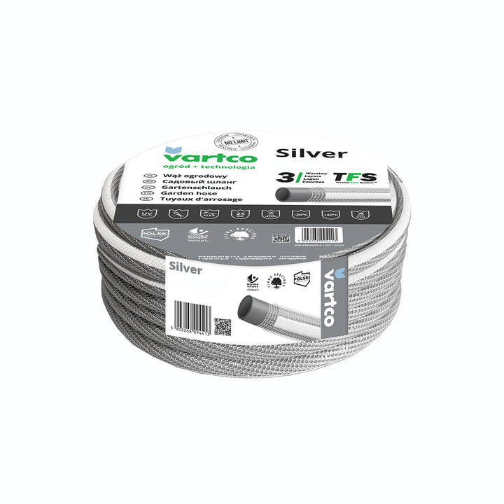 Vartco Silver TFS 3-lagiger Gartenschlauch Wasserschlauch Flexibel Anti Twist Schlauch Gartenbewässerung Flexischlauch UV-beständig 25 Bar  3/4" 20m