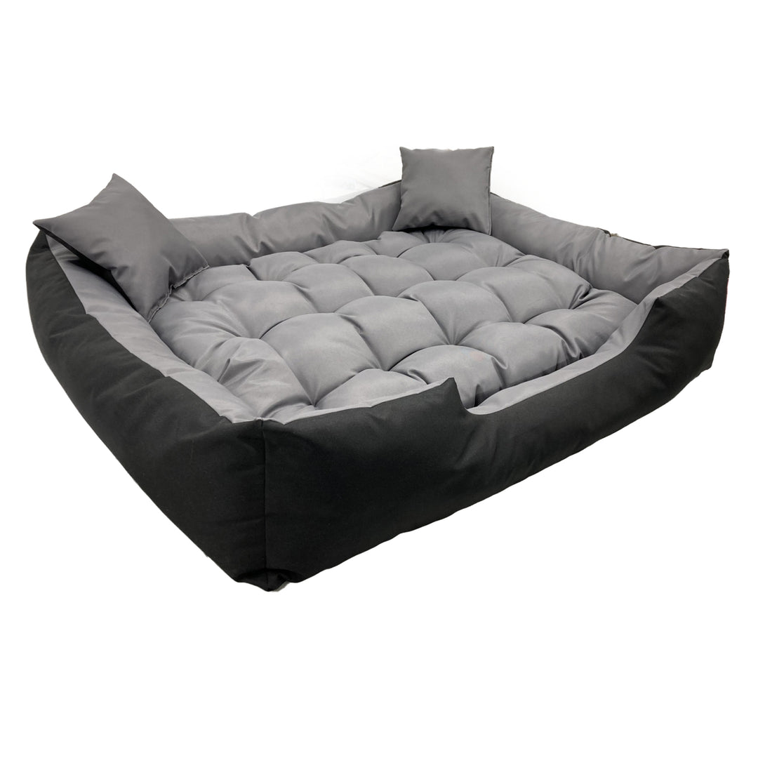 Ecco Hunde- und Katzenbett mit Kissen Wasserdichtes Nylon Hundekissen Hundekorb Haustierbett Waschbar Wasserdichtes Material (Innenmaße: 40x30 / Außenmaße: 55x45cm, Grau/schwarz)