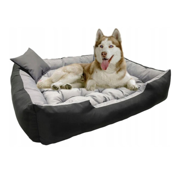 Ecco Hunde- und Katzenbett mit Kissen Wasserdichtes Nylon Hundekissen Hundekorb Haustierbett Waschbar Wasserdichtes Material (Innenmaße: 40x30 / Außenmaße: 55x45cm, Grau/schwarz)