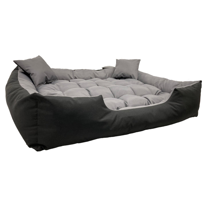 Ecco Hunde- und Katzenbett mit Kissen Wasserdichtes Nylon Hundekissen Hundekorb Haustierbett Waschbar Wasserdichtes Material (Innenmaße: 40x30 / Außenmaße: 55x45cm, Grau/schwarz)