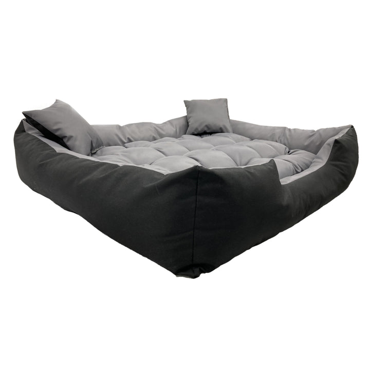 Ecco Hunde- und Katzenbett mit Kissen Wasserdichtes Nylon Hundekissen Hundekorb Haustierbett Waschbar Wasserdichtes Material (Innenmaße: 60x50 / Außenmaße: 75x65cm, Grau/schwarz)