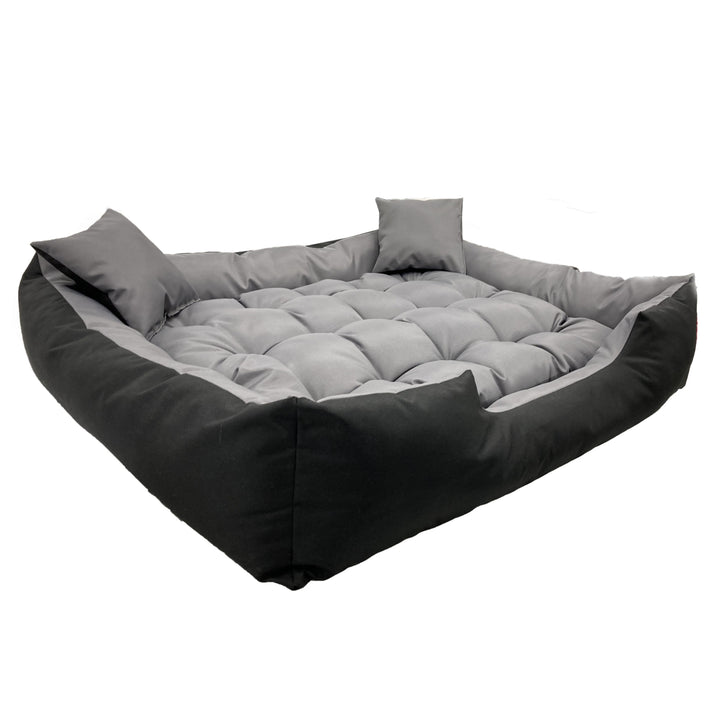 Ecco Hunde- und Katzenbett mit Kissen Wasserdichtes Nylon Hundekissen Hundekorb Haustierbett Waschbar Wasserdichtes Material (Innenmaße: 60x50 / Außenmaße: 75x65cm, Grau/schwarz)