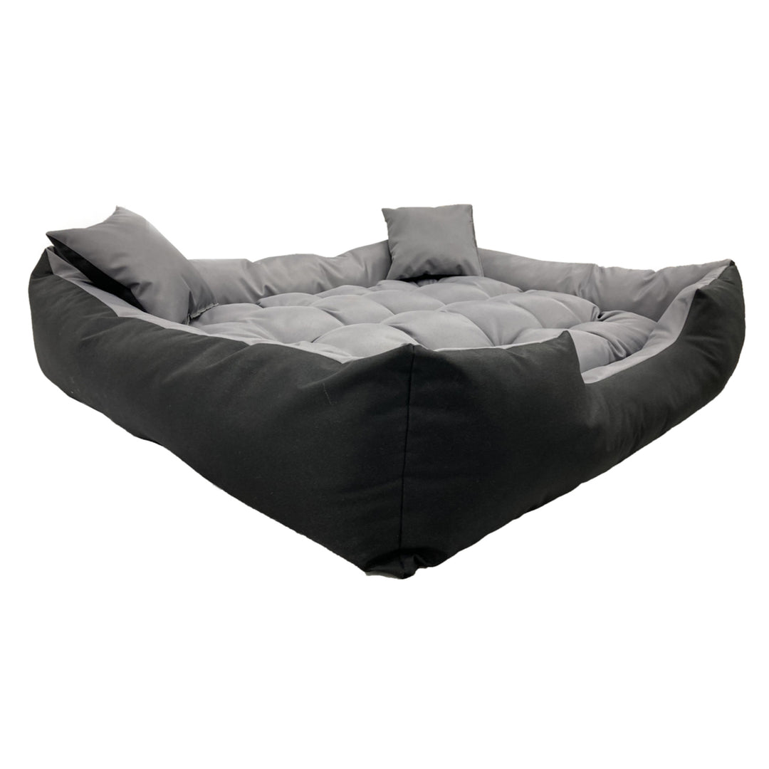 Ecco Hunde- und Katzenbett mit Kissen Wasserdichtes Nylon Hundekissen Hundekorb Haustierbett Waschbar Wasserdichtes Material (Innenmaße: 130x100 / Außenmaße: 145x115cm, Grau/schwarz)