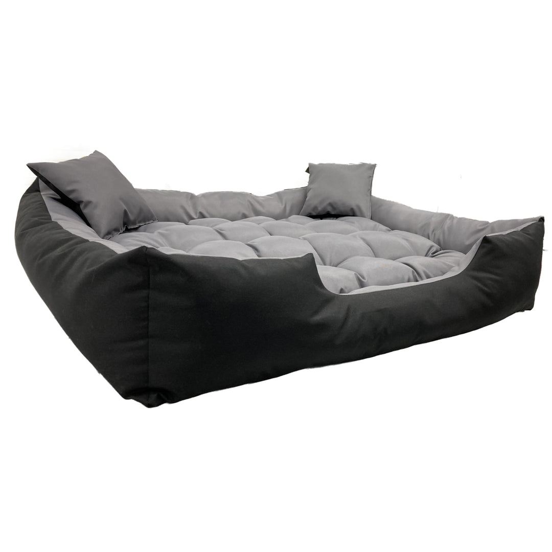 Ecco Hunde- und Katzenbett mit Kissen Wasserdichtes Nylon Hundekissen Hundekorb Haustierbett Waschbar Wasserdichtes Material (Innenmaße: 130x100 / Außenmaße: 145x115cm, Grau/schwarz)