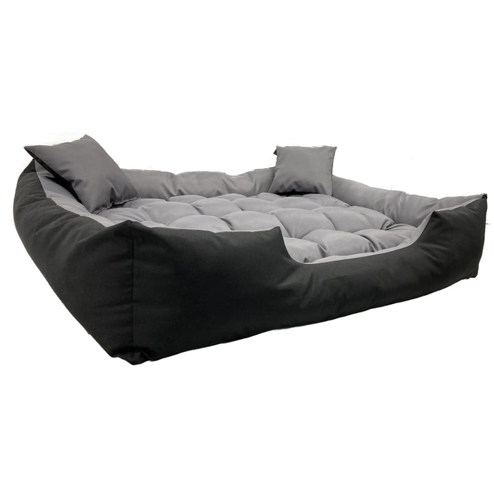 Ecco Hunde- und Katzenbett mit Kissen Wasserdichtes Nylon Hundekissen Hundekorb Haustierbett Waschbar Wasserdichtes Material (Innenmaße: 130x100 / Außenmaße: 145x115cm, Grau/schwarz)