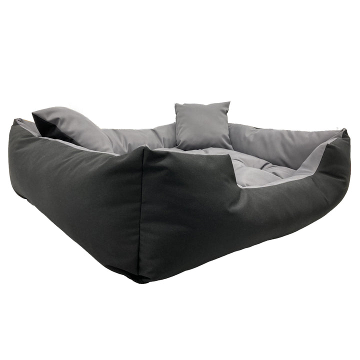 Ecco Hunde- und Katzenbett mit Kissen Wasserdichtes Nylon Hundekissen Hundekorb Haustierbett Waschbar Wasserdichtes Material (Innenmaße: 130x100 / Außenmaße: 145x115cm, Grau/schwarz)