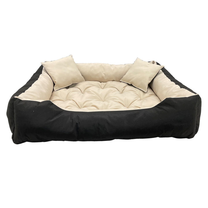 Ecco Hunde- und Katzenbett mit Kissen Beige &amp; Schwarz Wasserdichtes Nylon Haustier Waschbar Wasserdichtes Material Innengröße: 40x30 / Außengröße: 55x45cm Schwarz