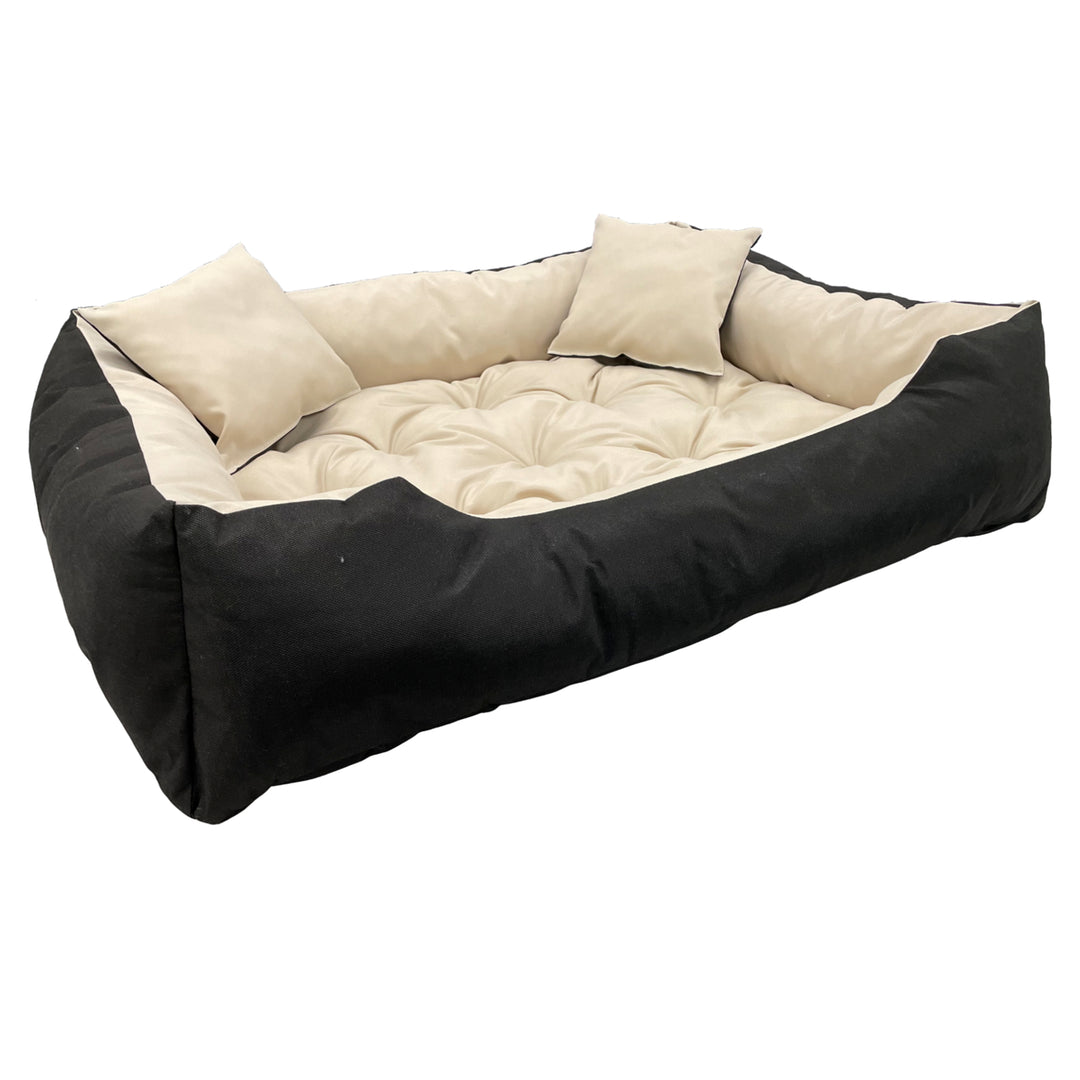 Ecco Hunde- und Katzenbett mit Kissen Beige &amp; Schwarz Wasserdichtes Nylon Haustier Waschbar Wasserdichtes Material Innengröße: 40x30 / Außengröße: 55x45cm Schwarz