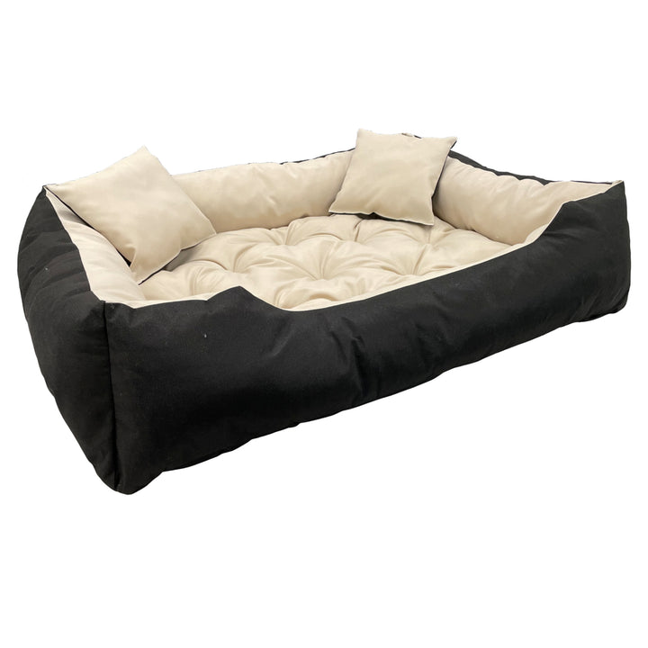 Ecco Hunde- und Katzenbett mit Kissen Beige &amp; Schwarz Wasserdichtes Nylon Haustier Waschbar Wasserdichtes Material Innengröße: 40x30 / Außengröße: 55x45cm Schwarz