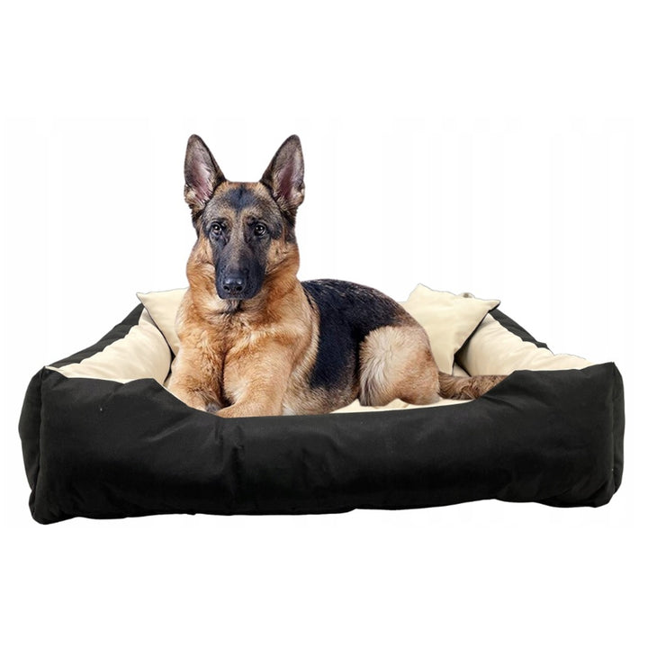 Ecco Hunde- und Katzenbett mit Kissen Beige &amp; Schwarz Wasserdichtes Nylon Haustier Waschbar Wasserdichtes Material Innengröße: 40x30 / Außengröße: 55x45cm Schwarz