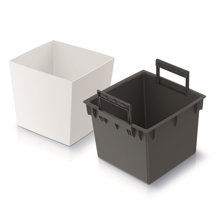 Prosperplast 2in1 Blumentopf mit Innenkübel Übertopf Pflanzentopf Kräutertopf Pflanzkübel Kunststoff Quadratisch 24 cm x 24 cm x 23,5 cm  (Weiß)