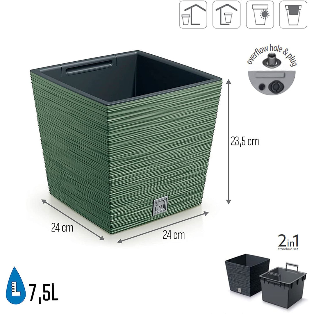 Prosperplast Furu Square Low Blumentopf mit Einsatz DFS240-5615C