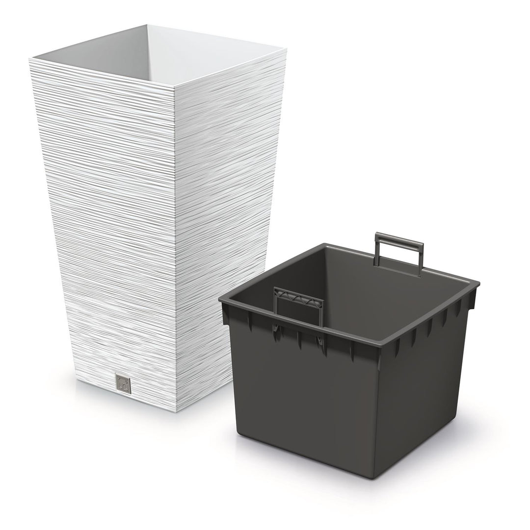 Prosperplast Blumentopf mit Einsatz 19L Weiß 24x24x45cm Indoor Outdoor Garten Haus Terrasse Balkon Wetterfest