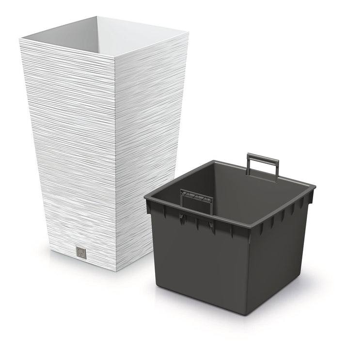 Prosperplast Blumentopf mit Einsatz 19L Weiß 24x24x45cm Indoor Outdoor Garten Haus Terrasse Balkon Wetterfest