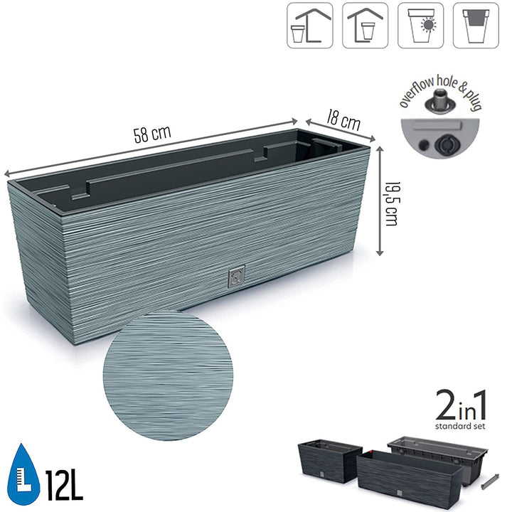 Prosperplast 2in1 Blumenkasten Furu Case Beton ‎58 cm x 18 cm x 19,5 cm