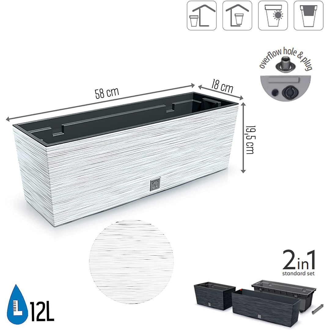 Prosperplast 2in1 Blumenkasten Furu Case Beton ‎Weiß 12L
