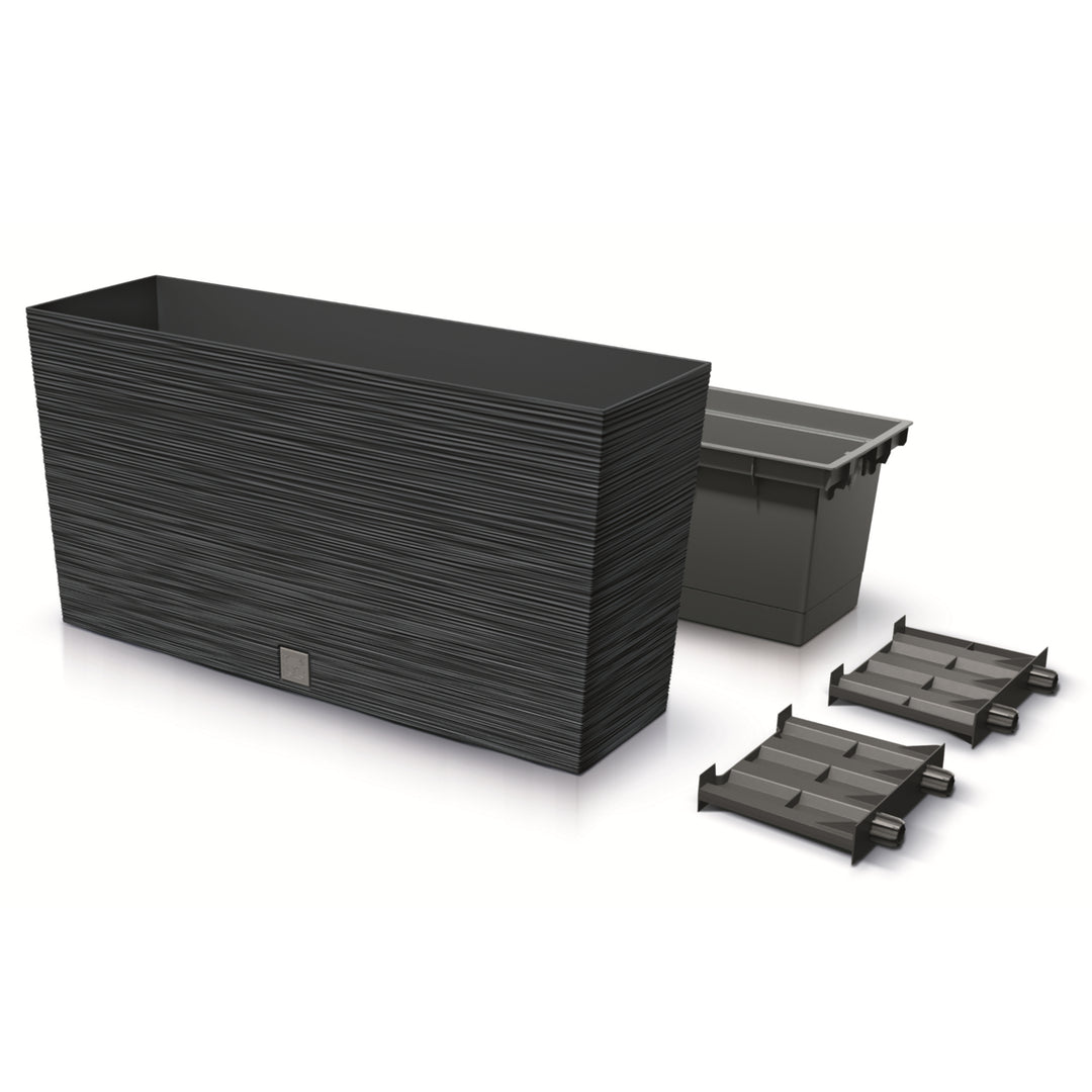 Prosperplast Furu Case Middle Pflanzkübel mit Innentopf Pflanztrog Blumentrog für Innen- und Außenbereich Rechteckig Kunststoff 77x23,5x41cm (Anthrazit)