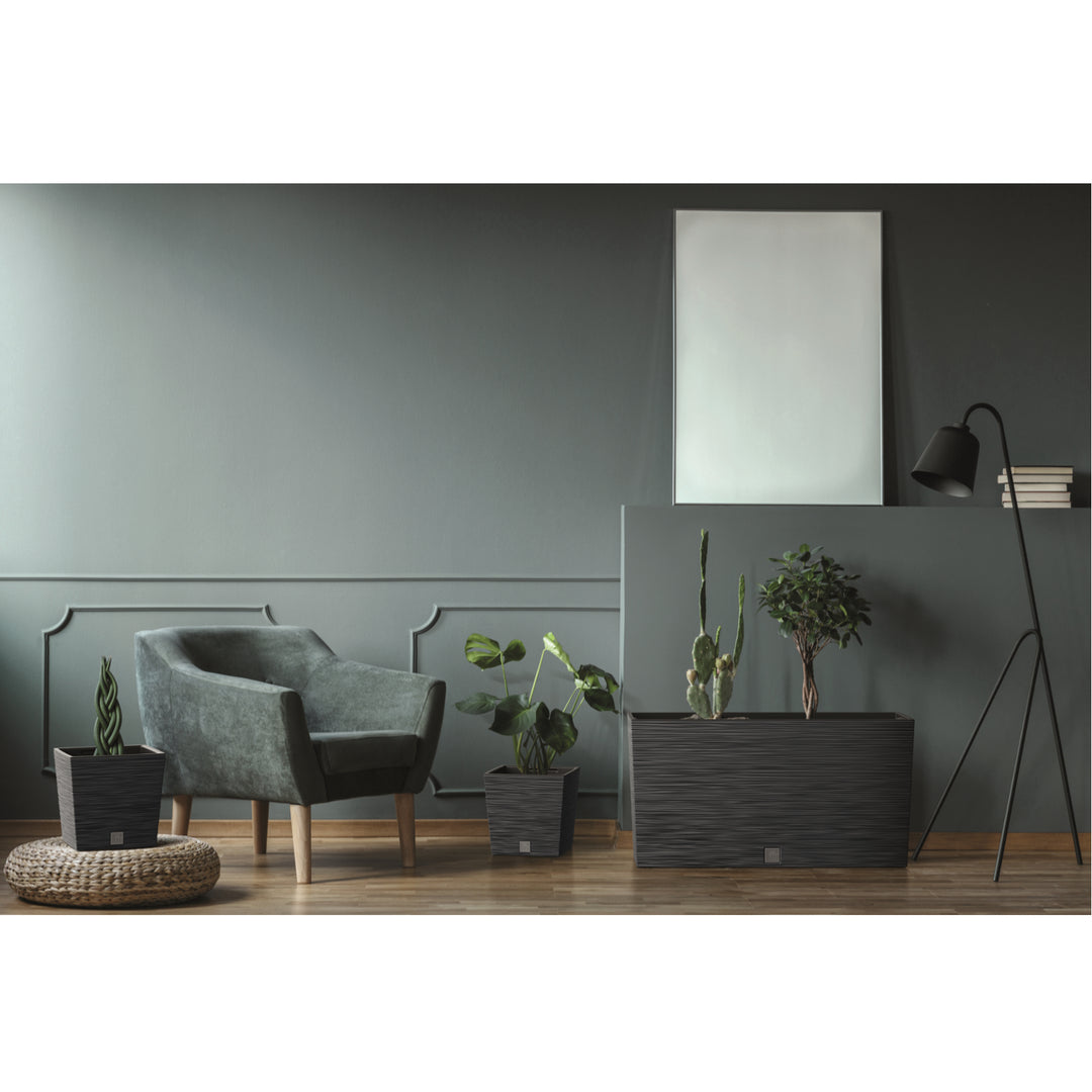 Prosperplast Furu Case Middle Pflanzkübel mit Innentopf Pflanztrog Blumentrog für Innen- und Außenbereich Rechteckig Kunststoff 77x23,5x41cm (Anthrazit)