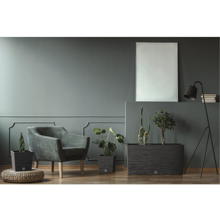 Prosperplast Furu Case Middle Pflanzkübel mit Innentopf Pflanztrog Blumentrog für Innen- und Außenbereich Rechteckig Kunststoff 77x23,5x41cm (Anthrazit)