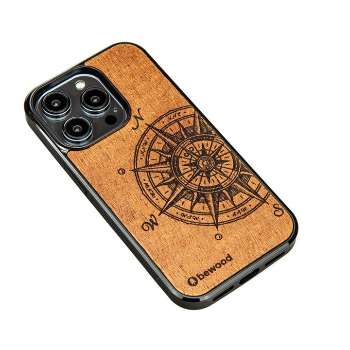 Bewood Handyhülle Holzetui Kompatibel mit iPhone 14 Pro Schutzhülle Hergestellt aus Naturholz Handwerkliche Präzision (Traveler/Merbau)