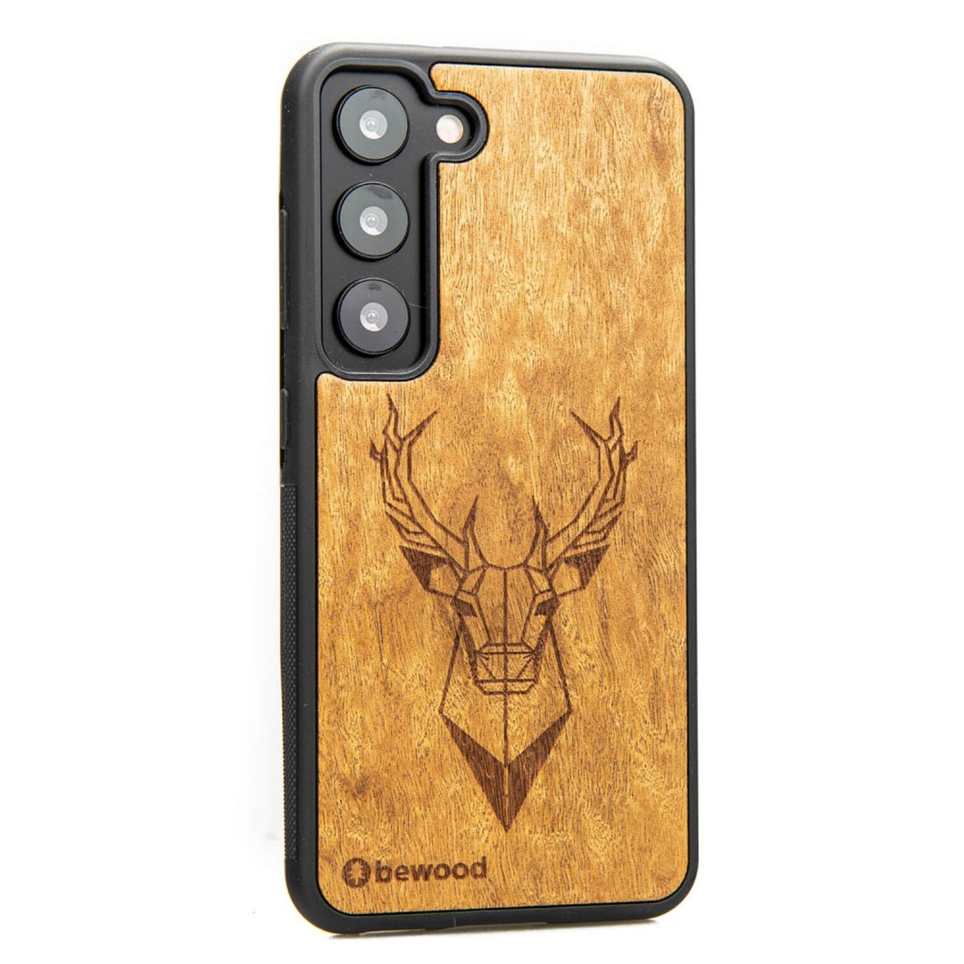 Bewood Handyhülle Holzetui Kompatibel mit Samsung Galaxy S23 Schutzhülle Hergestellt aus Naturholz Handwerkliche Präzision (Hirsch/Imbuia)