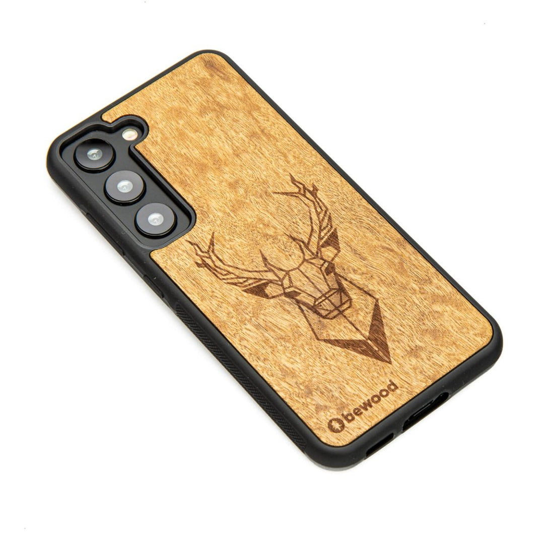 Bewood Handyhülle Holzetui Kompatibel mit Samsung Galaxy S23 Schutzhülle Hergestellt aus Naturholz Handwerkliche Präzision (Hirsch/Imbuia)