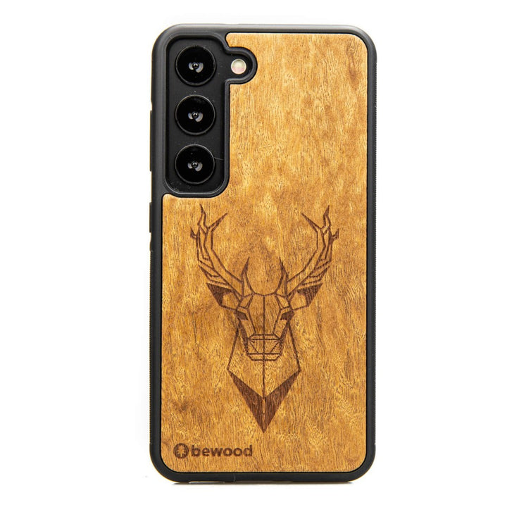 Bewood Handyhülle Holzetui Kompatibel mit Samsung Galaxy S23 Schutzhülle Hergestellt aus Naturholz Handwerkliche Präzision (Hirsch/Imbuia)