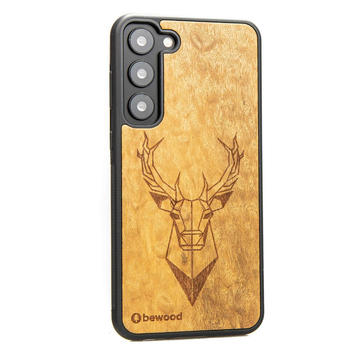 Bewood Handyhülle Holzetui Kompatibel mit Samsung Galaxy S23 Plus Schutzhülle Hergestellt aus Naturholz Handwerkliche Präzision (Hirsch/Imbuia)