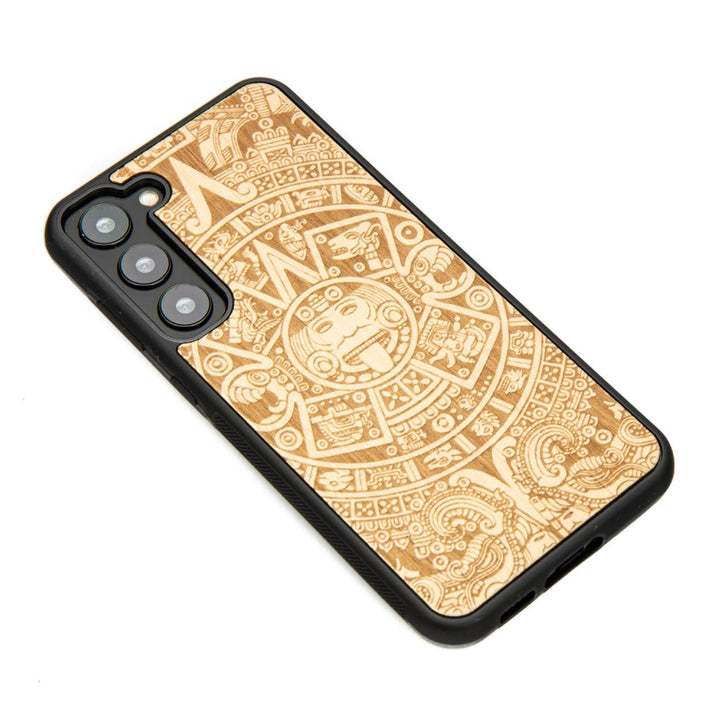 Bewood Handyhülle Holzetui Kompatibel mit Samsung Galaxy S23 Plus Schutzhülle Hergestellt aus Naturholz Handwerkliche Präzision (Aztekischer Kalender/Aniegre)