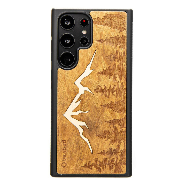 Bewood Handyhülle Holzetui Kompatibel mit Samsung Galaxy S23 Ultra Schutzhülle Hergestellt aus Naturholz Handwerkliche Präzision (Berge/Imbuia)