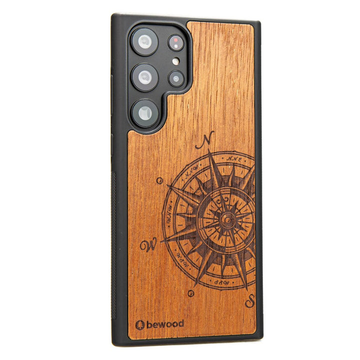 Bewood Handyhülle Holzetui Kompatibel mit Samsung Galaxy S23 Ultra Schutzhülle Hergestellt aus Naturholz Handwerkliche Präzision  (Traveler/Merbau)