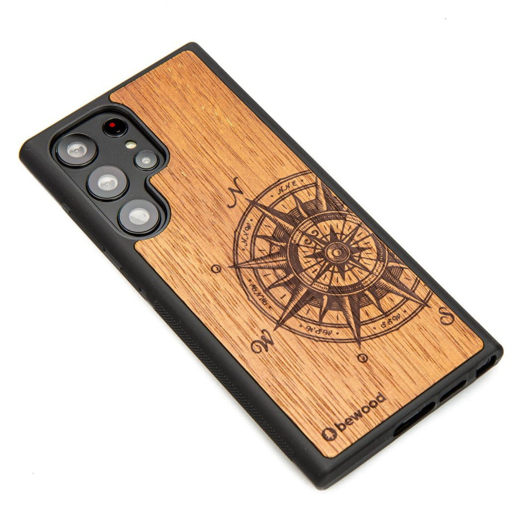 Bewood Handyhülle Holzetui Kompatibel mit Samsung Galaxy S23 Ultra Schutzhülle Hergestellt aus Naturholz Handwerkliche Präzision  (Traveler/Merbau)