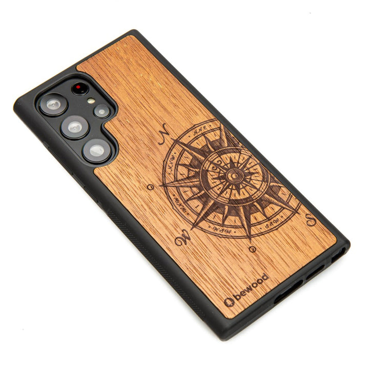Bewood Handyhülle Holzetui Kompatibel mit Samsung Galaxy S23 Ultra Schutzhülle Hergestellt aus Naturholz Handwerkliche Präzision  (Traveler/Merbau)