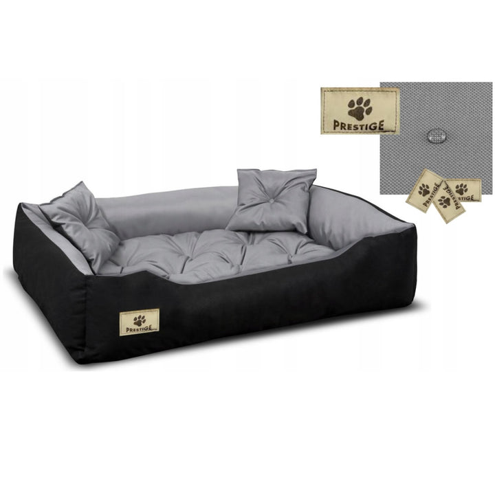 Prestige Hunde- und Katzenbett mit Kissen Codura Hundekissen Hundekorb Haustierbett Waschbar Wasserdichtes Material (Innenmaße: 130x100 / Außenmaße: 145x115cm, Grau/schwarz)